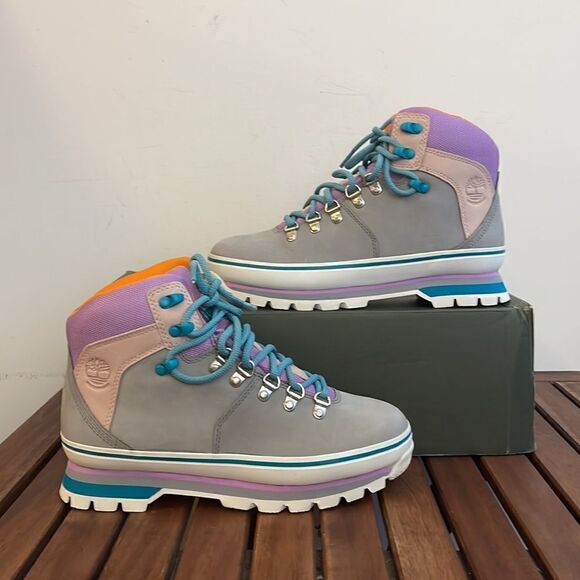 Timberland Euro Hiker Boots Gray Purple Turquoise Women 7.5(TB0A412WD52) - Picture 1 of 14